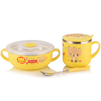 Fisher-Price 费雪 儿童不锈钢辅食餐具套装 黄色 350+270ml