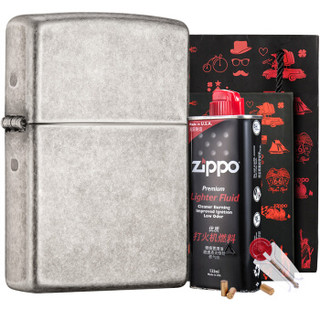 ZIPPO 之宝 芝宝 防风打火机 仿古银 121FB套装（火机+小油133ml+火石6粒装）