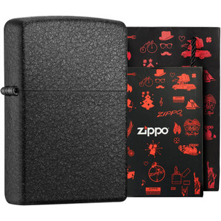 ZIPPO 之宝 芝宝 黑裂漆系列 防风打火机 236套装（火机 小油133ml 火石6粒装）