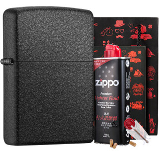 ZIPPO 之宝 芝宝 黑裂漆系列 防风打火机 236套装（火机 小油133ml 火石6粒装）