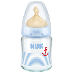 NUK 宽口径玻璃奶瓶 乳胶奶嘴 0-6个月 中圆孔 蓝色120ml