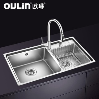 OULIN 欧琳 OLWGJ003 双水槽套餐 抽拉厨房水龙头+水槽