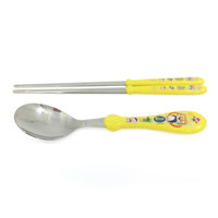 PORORO 啵乐乐 儿童锈钢筷子+勺子黄色套装