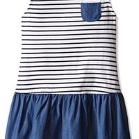 Nautica 诺帝卡 Jersey Stripe and Chambray Mix 女童连衣裙