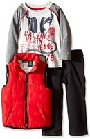 Calvin Klein Red Puffy Vest with Tee and Pants 男童三件套