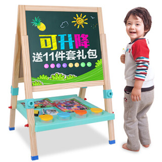 铭塔（MING TA）A7019 实木可升降儿童大画板 玩具双面黑板白板磁性写字板 绘画套装工具文具画架夹支架式