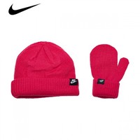 Nike 柔软亲肤 男女小童款保暖简约针织帽子手套套装 两件套