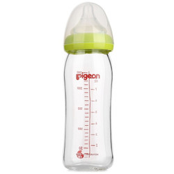 贝亲(Pigeon) 奶瓶 玻璃奶瓶 新生儿 宽口径玻璃奶瓶 婴儿奶瓶 240ml（绿色瓶盖）AA91 自然实感L码奶嘴