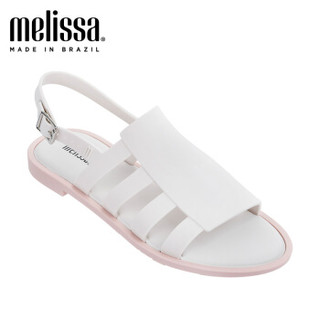 Melissa梅丽莎BOEMIA19年新品女鞋条纹罗马搭扣平底凉鞋31753 米色/绿色 8