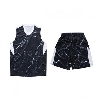 安踏男款运动球服宽松舒适篮球比赛套装透气训练球服两件套 2XL 基础黑/纯净白