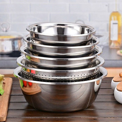 不锈钢盆圆形加厚加深盆子家用厨房装汤和面洗菜沥水盆 *5件