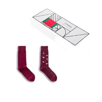 Kappa 卡帕 男士印花长筒袜子套装 KP8W06 2双装 罗马红印花色+罗马红净色