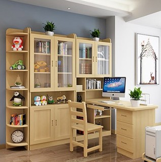 JILAIKE 吉莱客 实木书桌柜组合 1.2m书桌书架组合+书柜+角柜 原木色