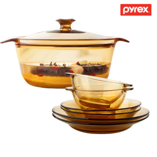 Pyrex VS28+OV6 透明玻璃厨具套装 汤锅2.8L+餐具6头