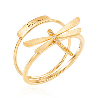 轩灵珠宝 14K黄金钻石蜻蜓组合戒指