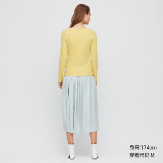 UNIQLO 优衣库 424843 女款罗纹船领长袖T恤 42浅黄色 155/80A/S