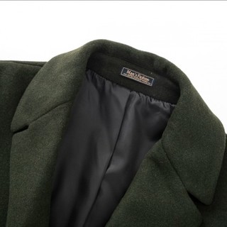 森马冬季新款中长款保暖大衣翻领羊毛呢子外套潮单排扣毛呢外套男 M 橄榄绿4814