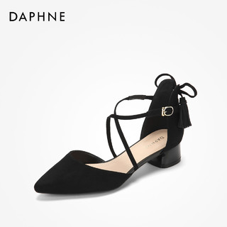 Daphne达芙妮 性感低跟鞋绑带流苏尖头鞋