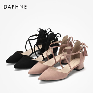 Daphne达芙妮 性感低跟鞋绑带流苏尖头鞋