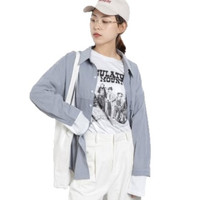 FIRSTMIX 女士日系纯色翻领长袖衬衫 FX5623 灰蓝色 M