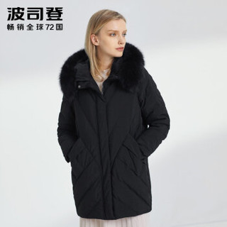 波司登羽绒服中老年女装新品连帽毛领中长款加大厚款 黑色8056 B90141002BJ