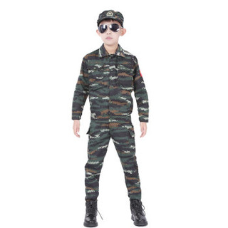 先锋连 童装迷彩服套装幼儿中小学生军训服特种演出服男女童 虎斑迷彩套装 130码