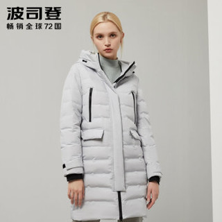 波司登中长款羽绒服2019新款简约时尚连帽外套女 铝色8212 B90132012