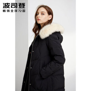 波司登女羽绒服毛领中长款2019新款连帽冬季保暖厚外套 黑色8056 B90141338