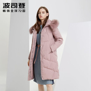 波司登女羽绒服毛领中长款2019新款连帽冬季保暖厚外套 浓郁粉1351 B90141338