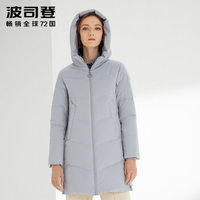 波司登女士2019新款连帽中长款羽绒服冬季厚款保暖外套 静谧灰8210 B90141018