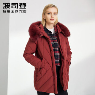 波司登羽绒服中老年女装新品连帽毛领中长款加大厚款 深葡萄红1259 B90141002BJ