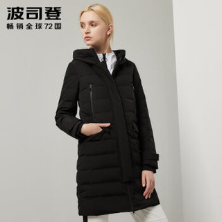 波司登中长款羽绒服2019新款简约时尚连帽外套女 黑色8056 B90132012