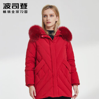 波司登羽绒服中老年女装新品连帽毛领中长款加大厚款 澳木红1314 B90141002BJ