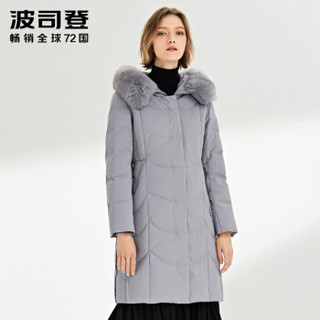 波司登羽绒服女2019新品毛领连帽中长款保暖厚款外套 静谧灰8210 B90141012