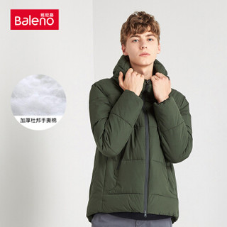 班尼路 Baleno 棉服男 秋冬连帽加厚棉服面包服新款冬季男外套棉袄 55G 绿色 S