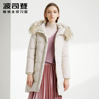 波司登羽绒服女2019新款 时尚休闲连帽冬季保暖中长款 奶香米7182 B90141036