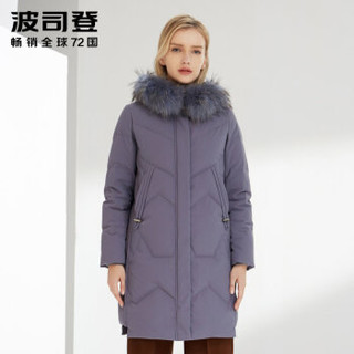 波司登羽绒服女19新品连帽貉子毛领中长款厚款冬季外套 暗灰蓝5328 B90141008