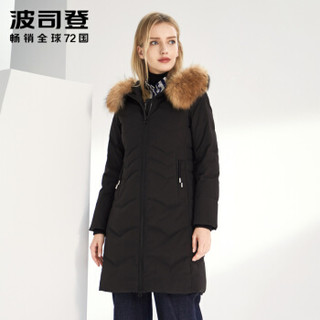 波司登2019新品连帽毛领中长款羽绒服冬季保暖休闲外套 黑色8056 B90141006