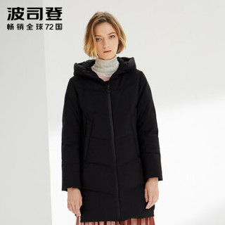 波司登女士2019新款连帽中长款羽绒服冬季厚款保暖外套 黑色8056 B90141018