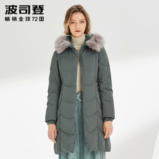 波司登羽绒服女2019新品毛领连帽中长款保暖厚款外套 台板绿4201 B90141012