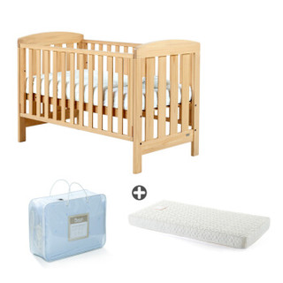 澳洲Boori爱丽丝婴儿床 多功能进口实木儿童床新生儿宝宝床BB床可拼接床 杏仁色+原装床垫+床围床品8件套