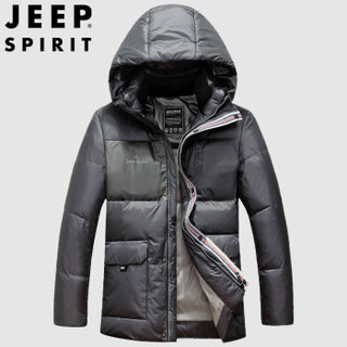 吉普 JEEP 绒服男2019冬季保暖休闲外套中青年加厚连帽90绒大衣 ZY88003 灰色 M