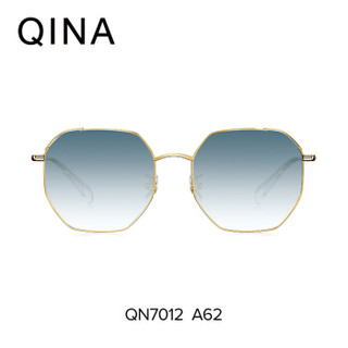 亓那QINA太阳镜女2019年春季新款女士墨镜多边形驾驶司机镜QN7012 A62光黄金色框透灰蓝色渐进片