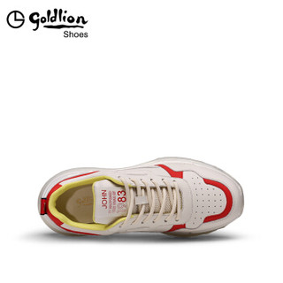 金利来（goldlion）女鞋休闲运动潮流撞色松糕厚底老爹鞋66391010280X-红色-39码