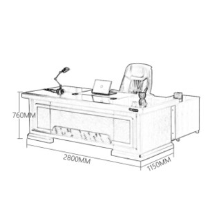奈高办公家具大班台办公桌老板桌总裁桌油漆实木贴皮经理桌2.8米含侧柜