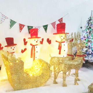 可爱布丁圣诞树装饰用品商场场景布置圣诞麋鹿拉橇(2只鹿1个橇)