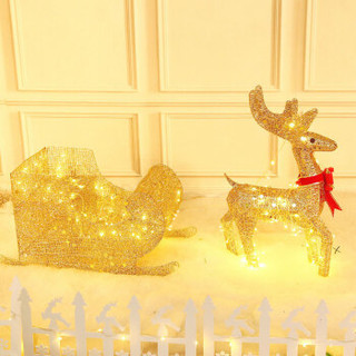 可爱布丁圣诞树装饰用品商场场景布置圣诞麋鹿拉橇(2只鹿1个橇)