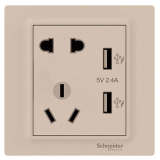 施耐德电气 10A五孔带双USB充电插座2.4A 86型面板  歆意系列 金色 A3J42610U2_WG_C1