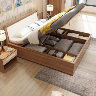 A家家具 床 双人床板式床高箱储物床 现代简约卧室家具大空间储物床 1.8米高箱床+床垫+床头柜*2 A002