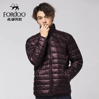 虎都（FORDOO）羽绒服男2019冬季新款轻薄便携短款羽绒服纯色立领保暖上衣外套 VA3AH18880161 海苔紫 190